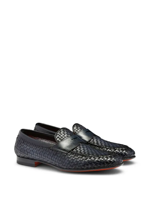 Santoni Woven Leather Loafers | Blue | FARFETCH display picture 3
