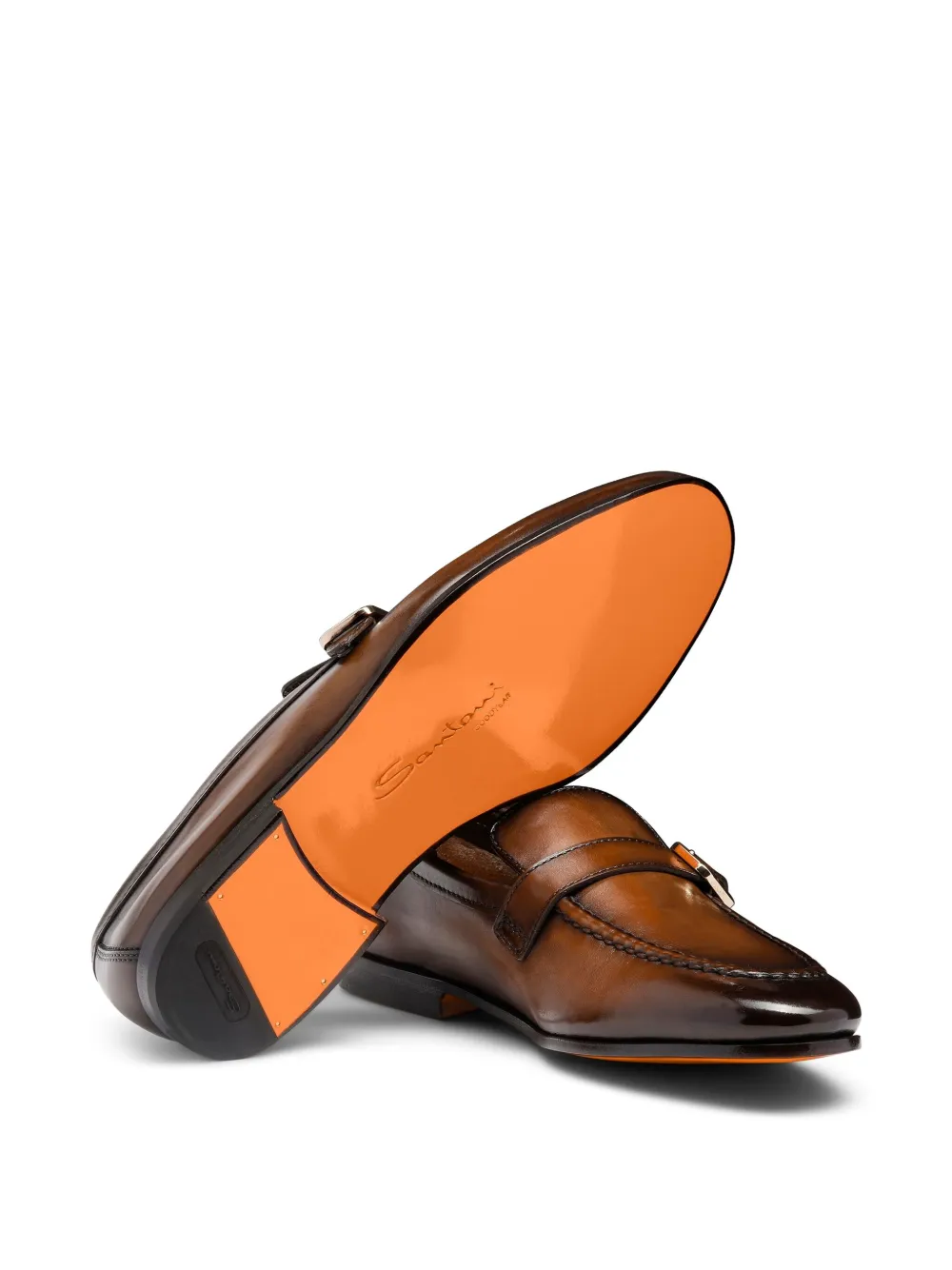 Santoni Leren loafers met gesp Bruin