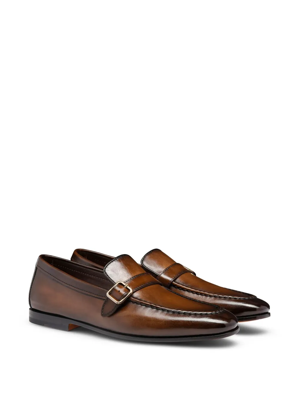 Santoni Leren loafers met gesp - Bruin