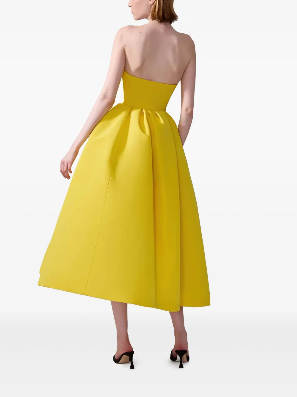 Shop Carolina Herrera Strapless Midi Dress In Yellow