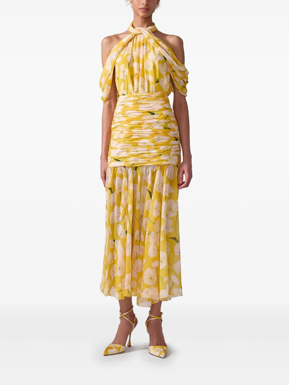 Carolina Herrera Midi-jurk met bloemenprint - Geel