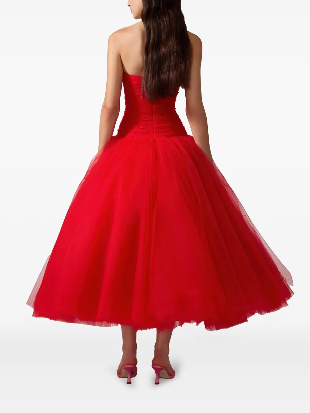 Carolina Herrera Strapless tule jurk Rood