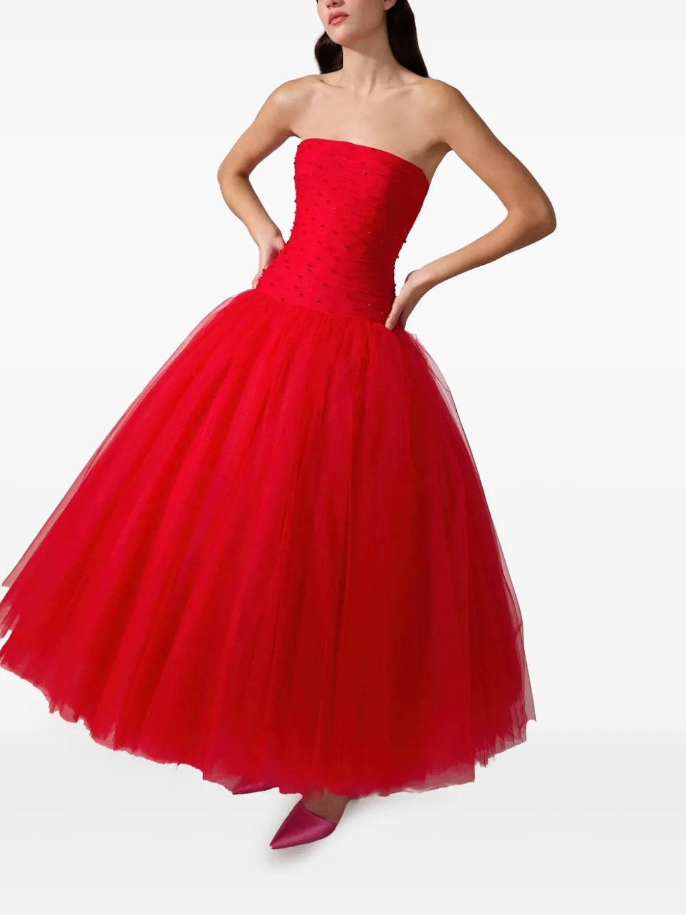 Carolina Herrera Strapless tule jurk Rood