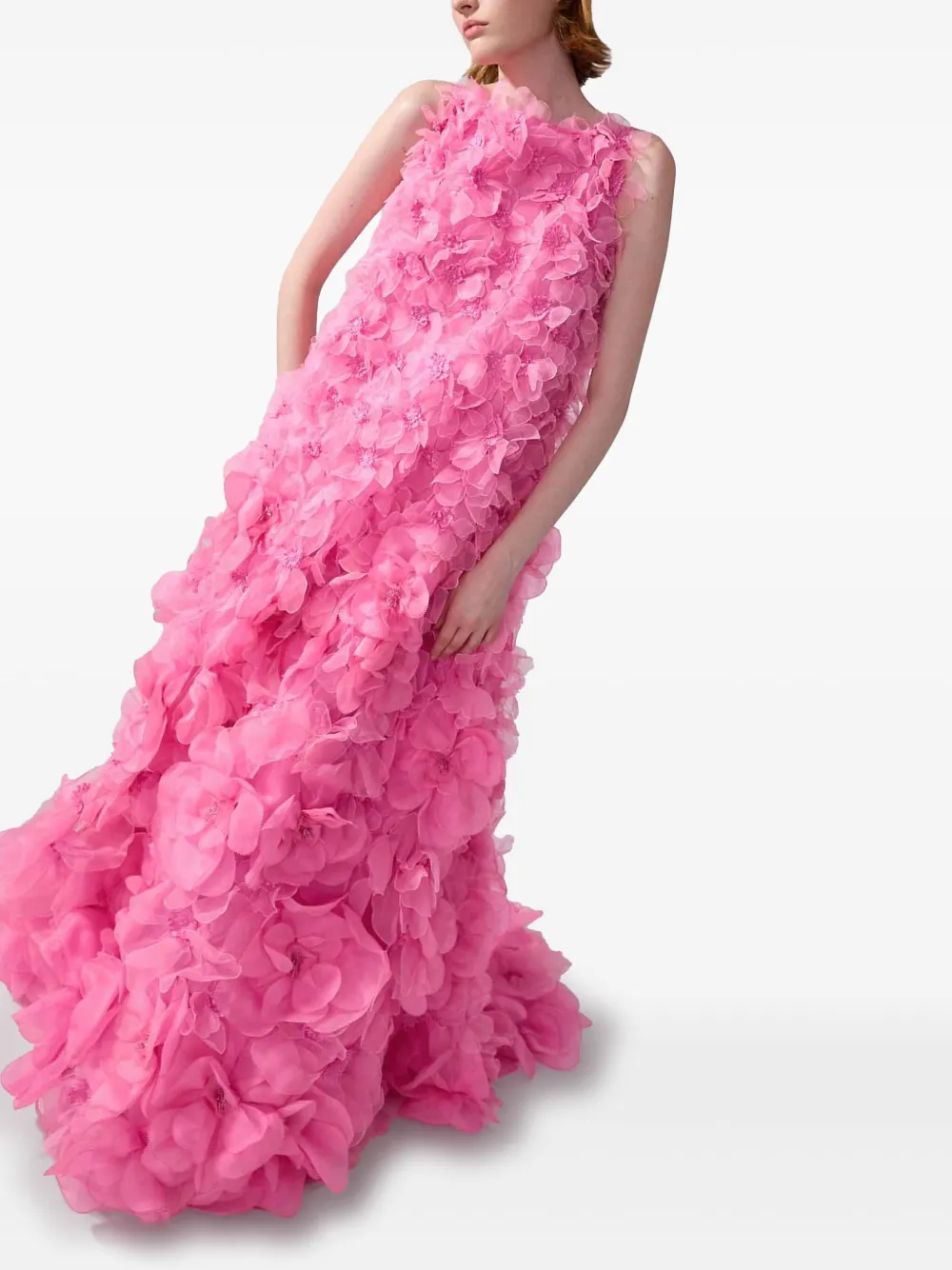 Carolina Herrera Avondjurk met bloemenapplicatie Roze