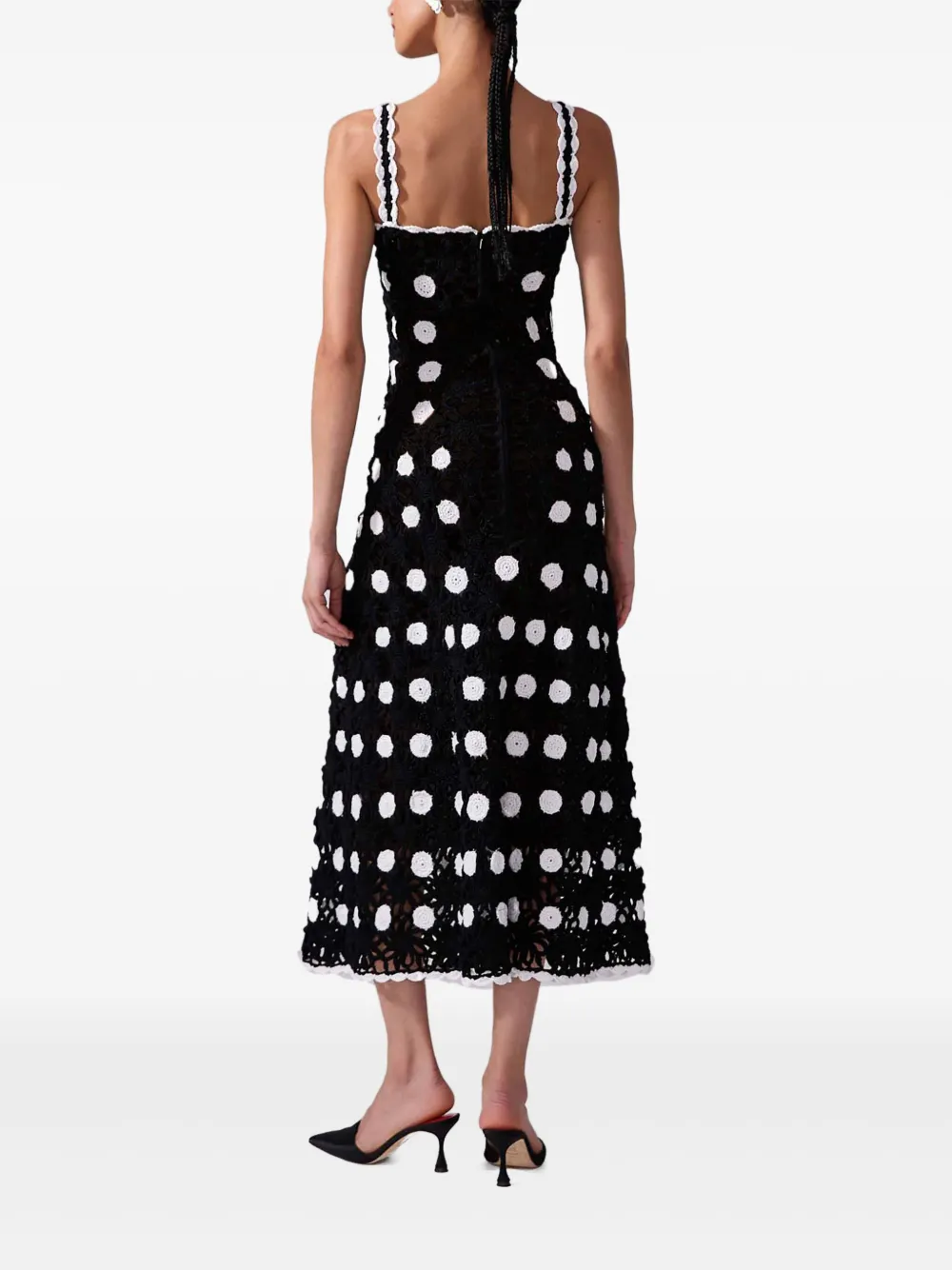 Shop Carolina Herrera Polka-dot Knit Midi Dress In Black