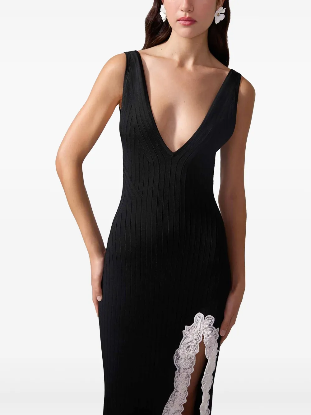 Carolina Herrera Midi-jurk met kanten afwerking Zwart