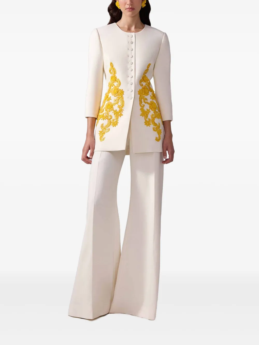 Carolina Herrera Kraagloos jack met borduurwerk Beige