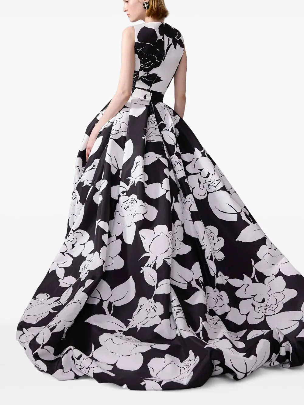 Carolina Herrera Asymmetrische avondjurk met bloemenprint Zwart