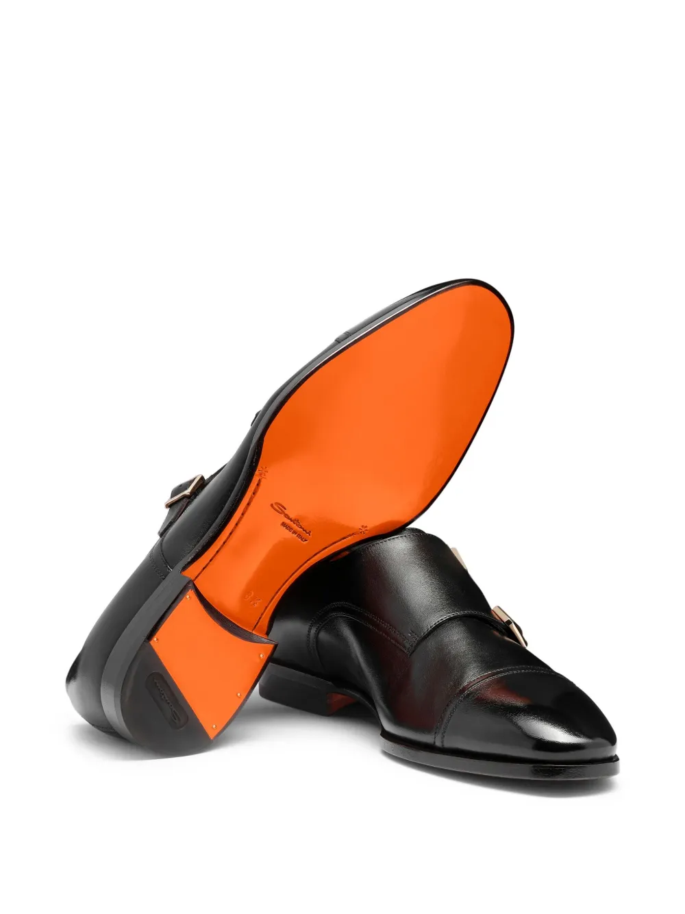 Santoni leather monk shoes Black