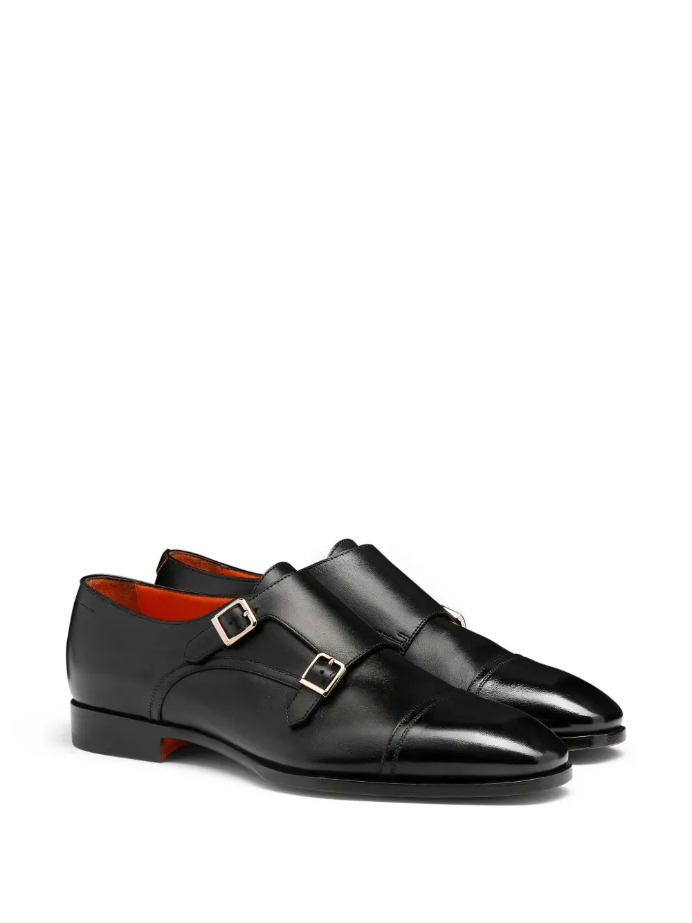 Santoni leather monk shoes Black