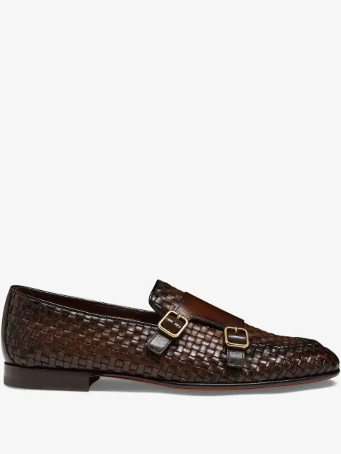 Santoni woven leather monk shoes