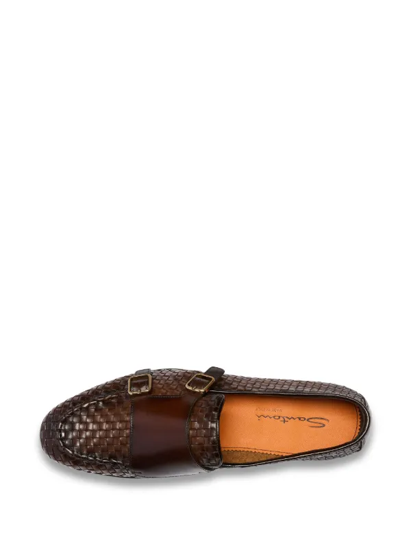 Santoni Woven Leather Monk Shoes | Brown | FARFETCH