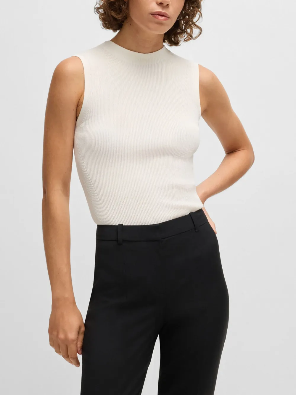 Hugo Boss Ribbed Top In White