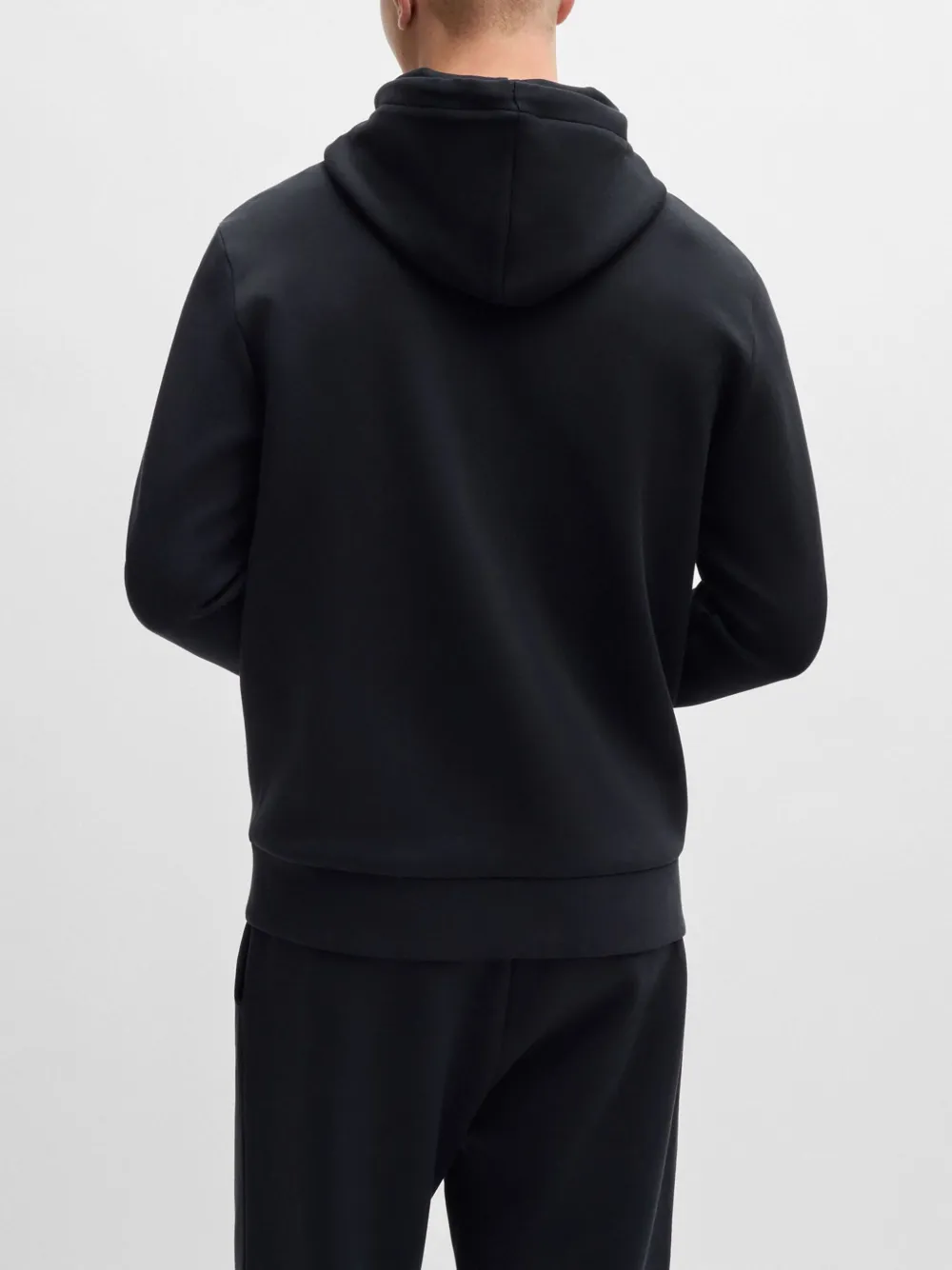 Hugo Boss Stretch-cotton Zip-up Hoodie With Logo Print In Blue