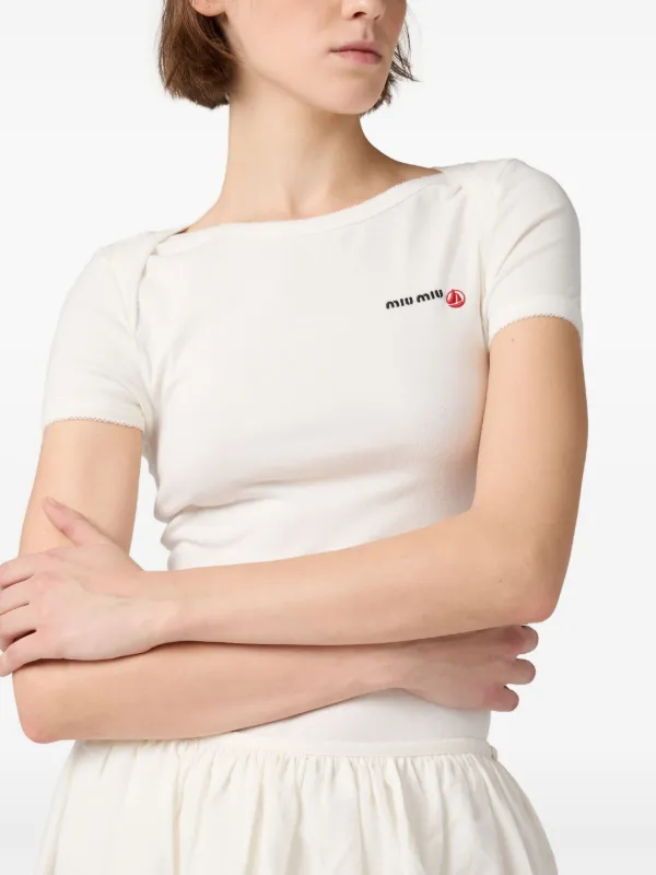 ◆完売必至◆【MiuMiu】× Petit Bateau ボディスーツ Miu Miu x Petit Bateau Embroidered Bodysuit | White