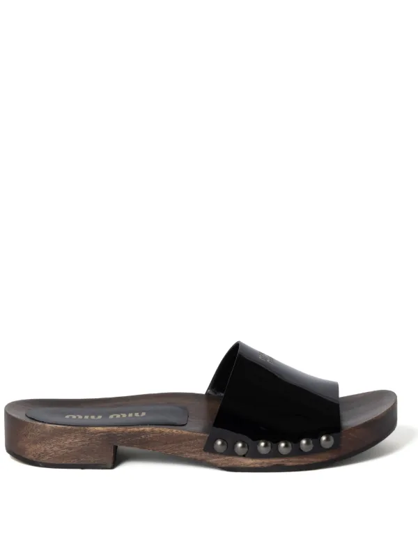 【送料&関税込】Miu Miu Leather Slides Miu Miu Leather Logo Slide Clogs - Bergdorf Goodman