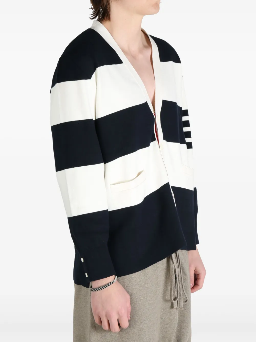 Shop Thom Browne Striped Cardigan In Blue
