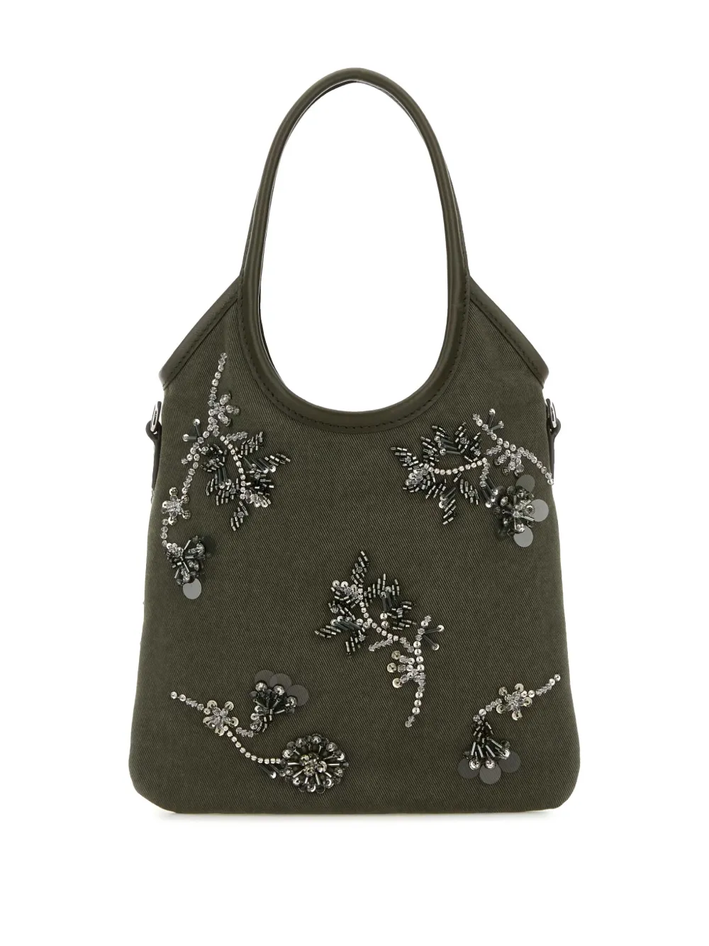 MIU MIU EMBELLISHED CANVAS TOTE BAG