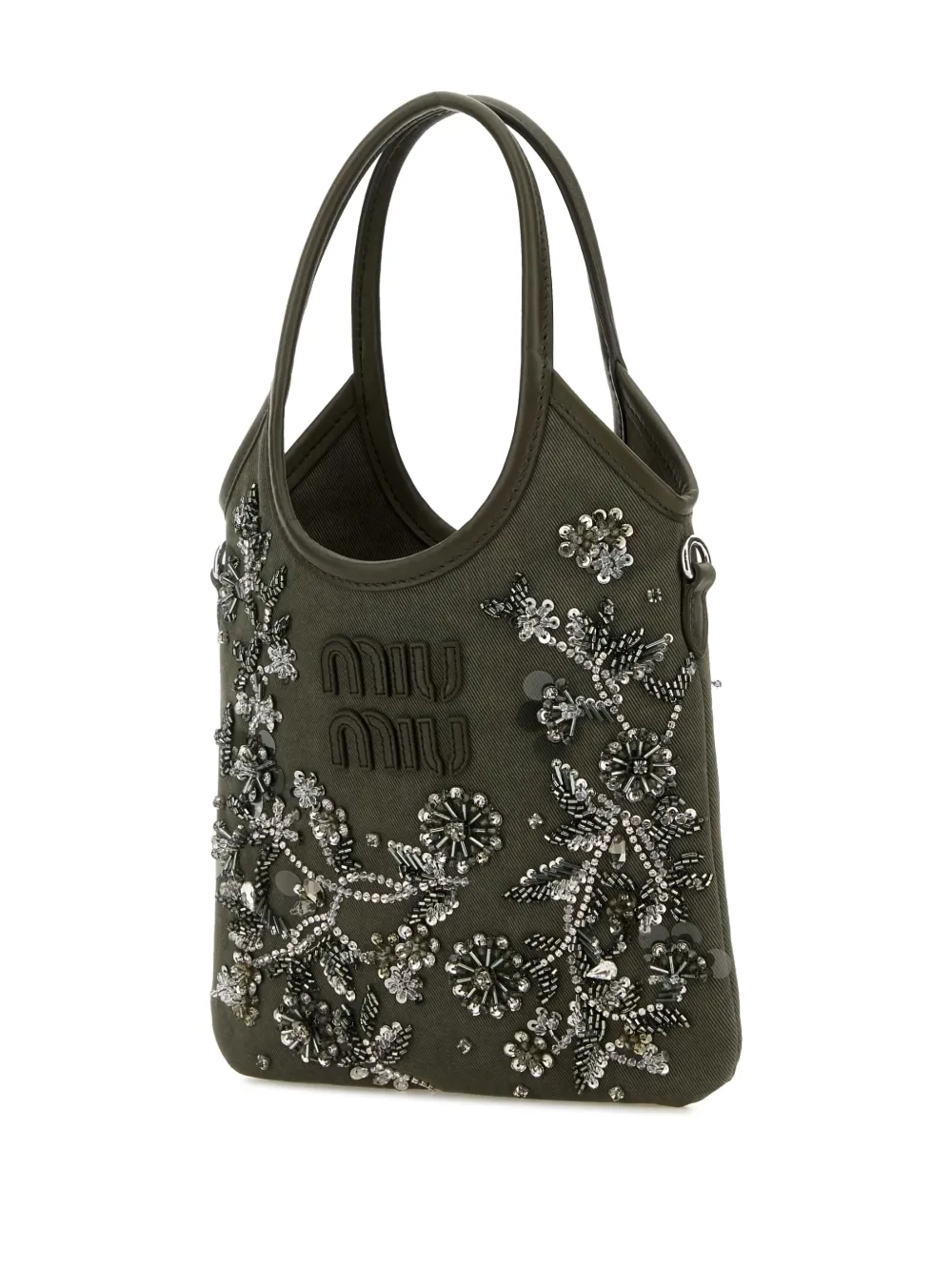 MIU MIU EMBELLISHED CANVAS TOTE BAG
