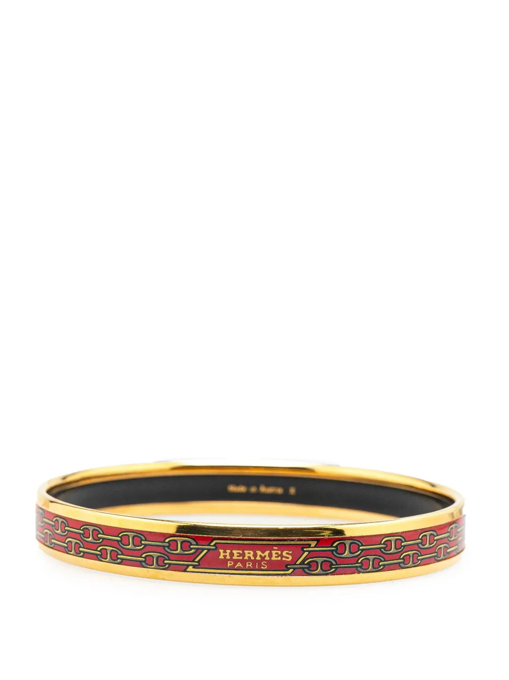 Pre-owned Hermes 20th Century Narrow Chain D Ancre Enamel Bangle 70 Costume Bracelet In Red