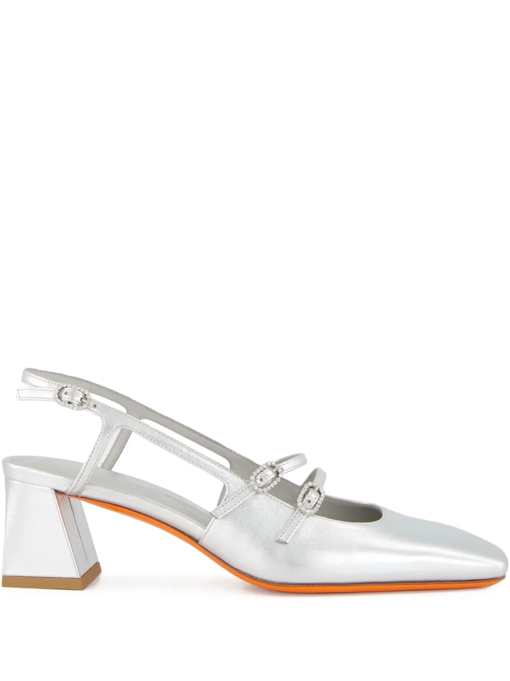 Santoni Slingback-pumps Im Metallic-look In Silver