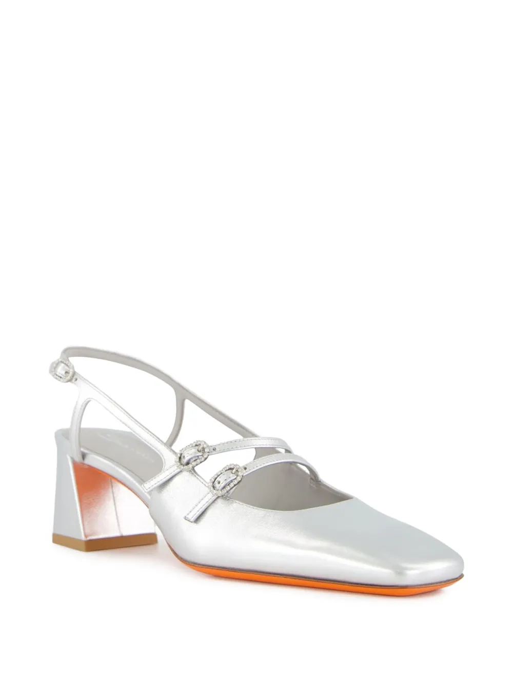 Santoni Slingback-pumps Im Metallic-look In Silver