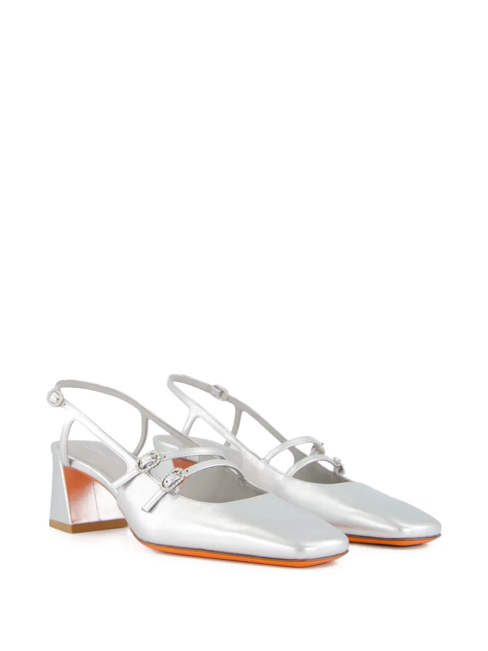 Santoni Slingback-pumps Im Metallic-look In Silver