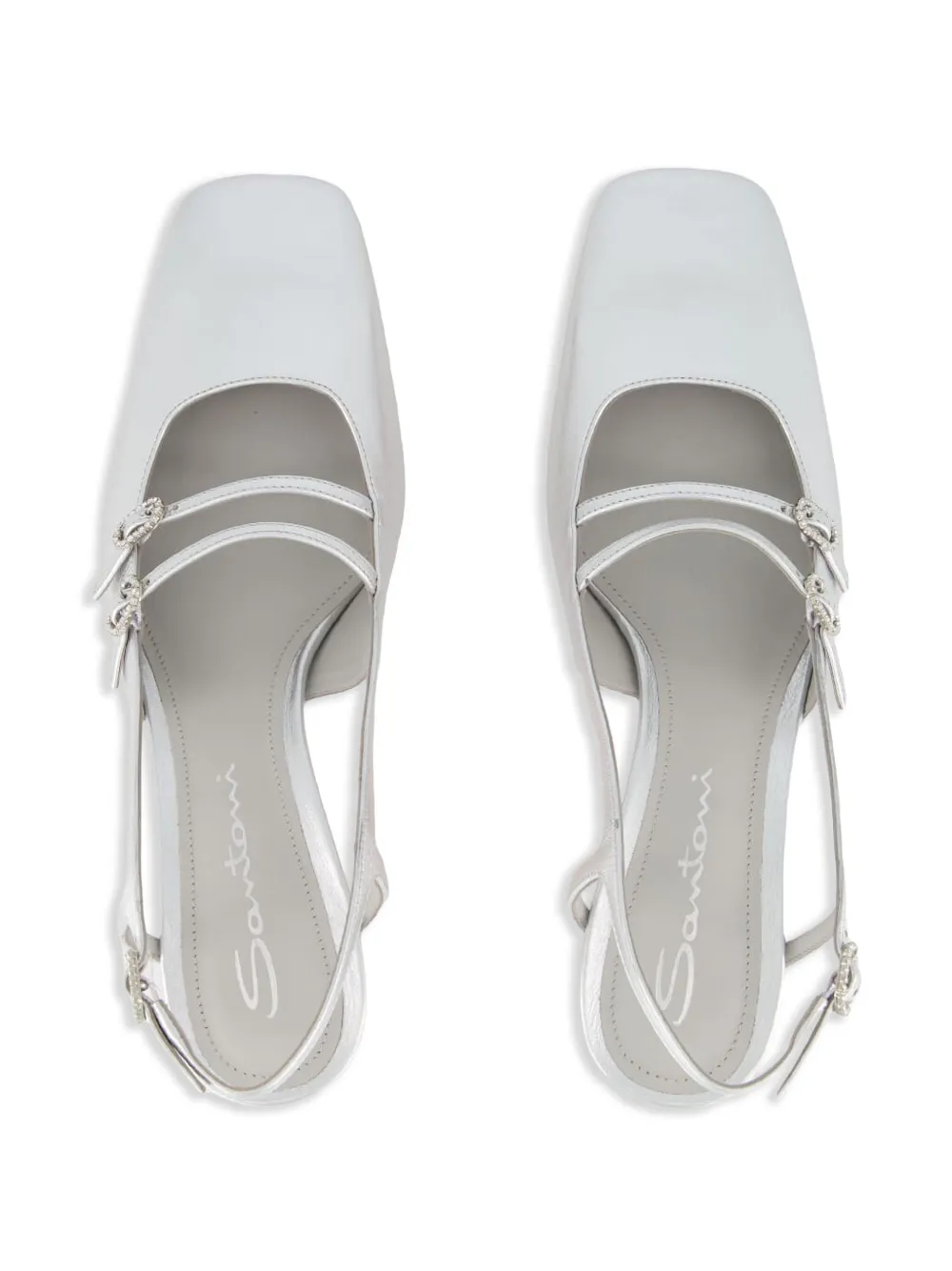 Santoni Slingback-pumps Im Metallic-look In Silver