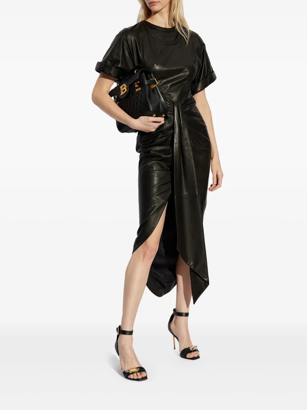 Balmain leather midi dress - Zwart