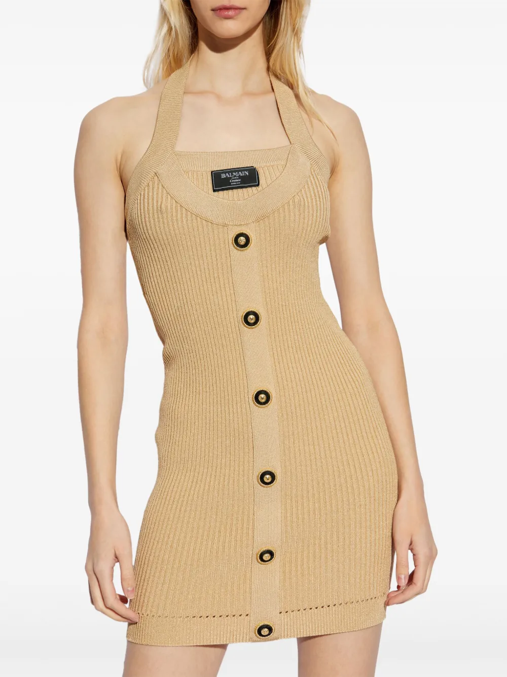 Balmain Geribbelde mini-jurk Beige