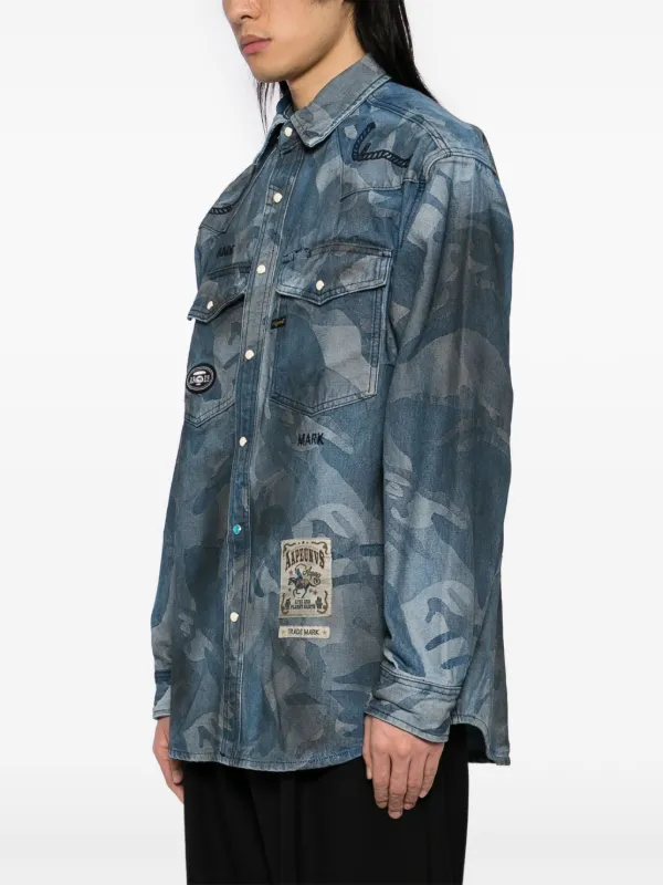 AAPE BY *A BATHING APE® Moonface Jacquard Camo Denim Shirt | Blue