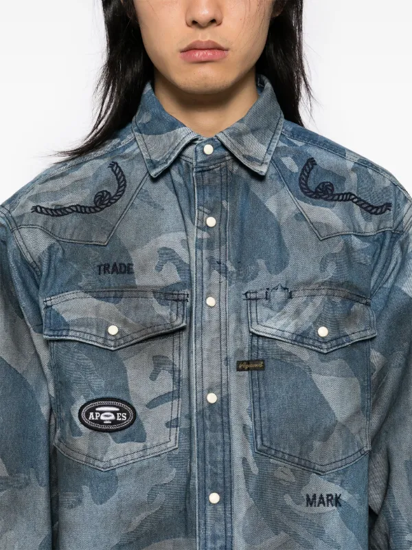 AAPE BY *A BATHING APE® Moonface Jacquard Camo Denim Shirt | Blue