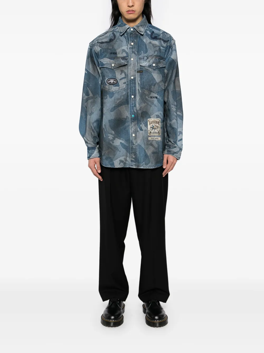 AAPE BY *A BATHING APE® Denim overhemd met Moonface-jacquard - Blauw