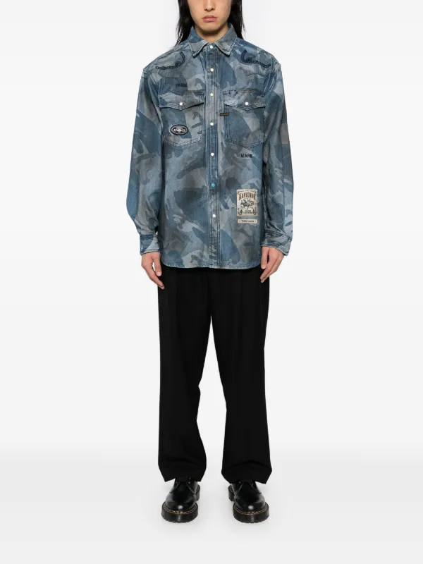 AAPE BY *A BATHING APE® Moonface Jacquard Camo Denim Shirt | Blue