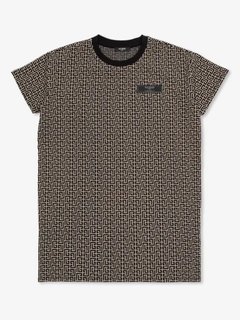 Balmain Kids monogram-jacquard T-shirt dress