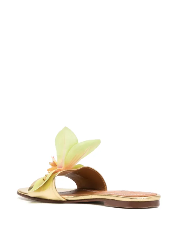 Alameda Turquesa Flower Leather Sandals | Gold | FARFETCH