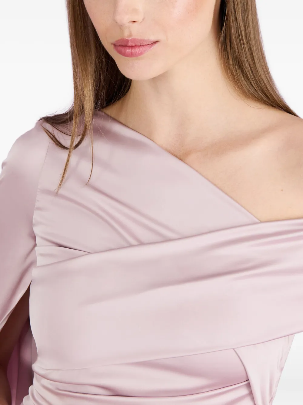 Talbot Runhof Asymmetrische avondjurk verfraaid met cape Roze