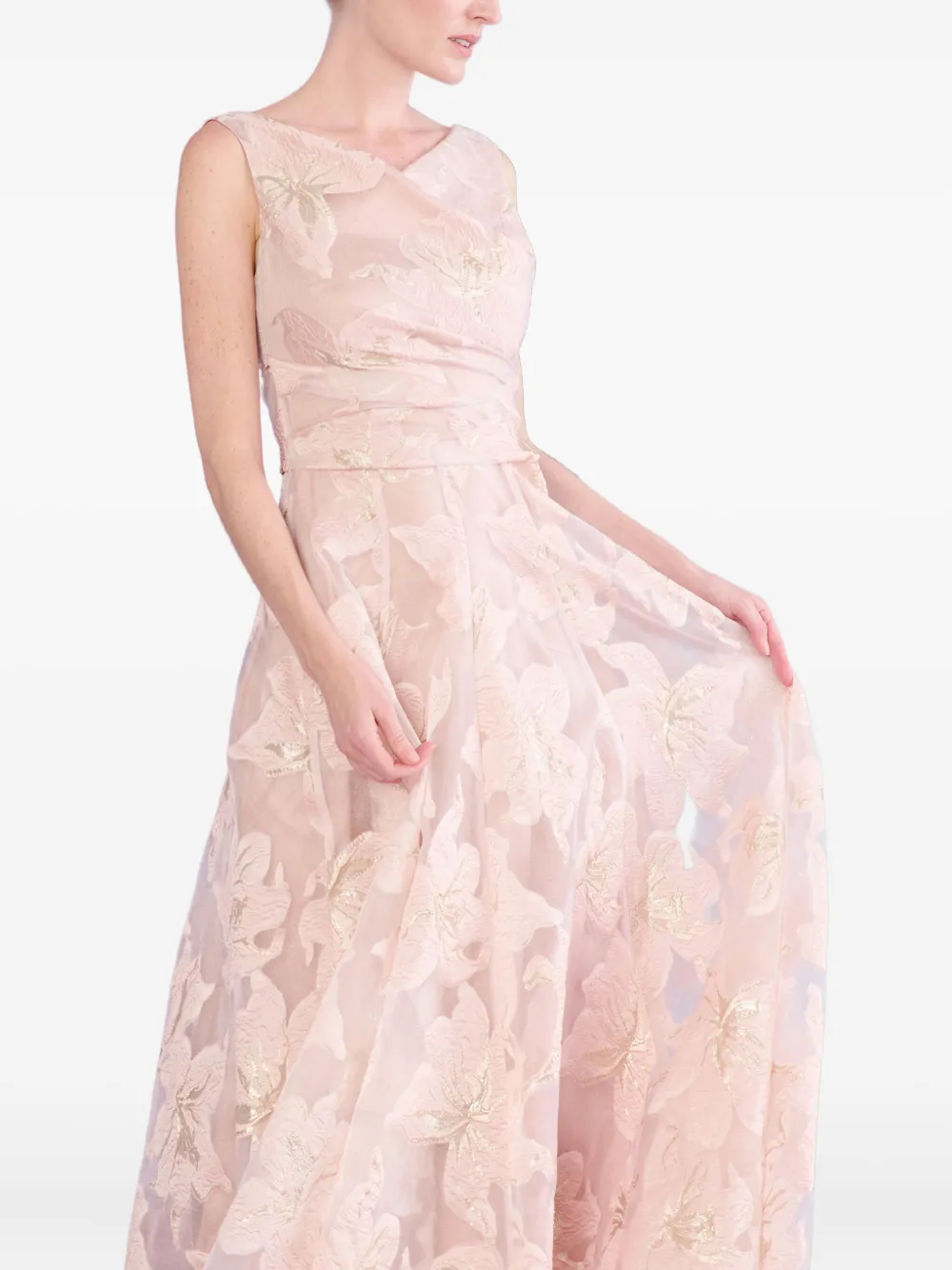 Talbot Runhof Floral-pattern Sleeveless Gown In Pink