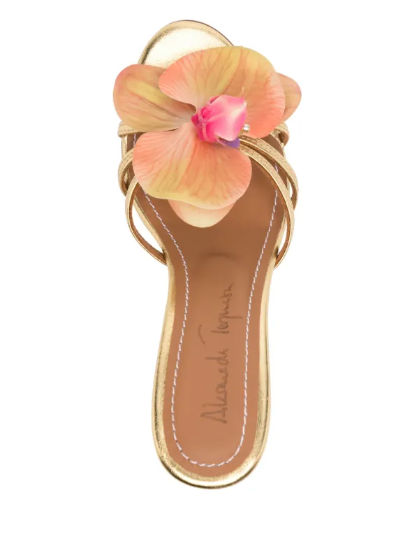 Alameda Turquesa 75mm Cecily flower-appliqué Sandals | Gold