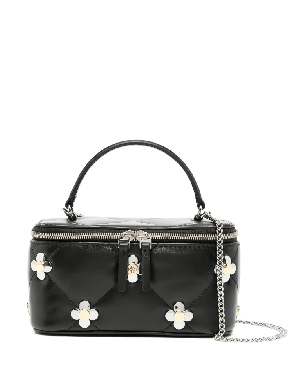 Tory Burch Kira Diamond Quilt Clover Vanity Case In Black