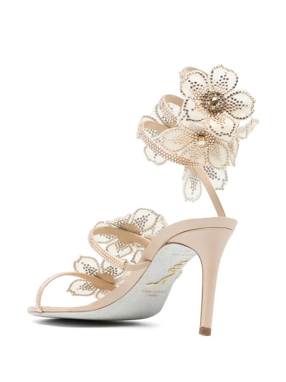 René Caovilla 80mm Peach Flower sandals Neutrals