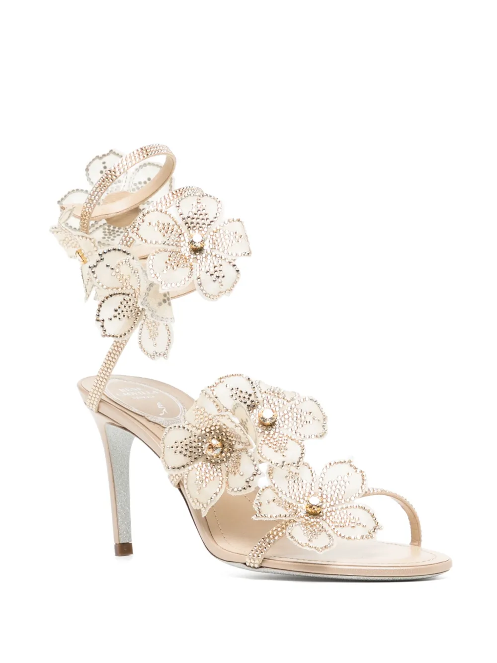 René Caovilla 80 mm Peach Flower sandalen - Beige