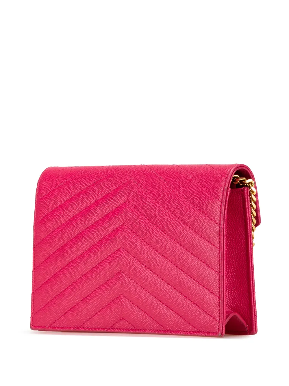 Pre-owned Saint Laurent 2018 Grain De Poudre Cassandre Envelope Wallet On Chain Crossbody Bag In Pink