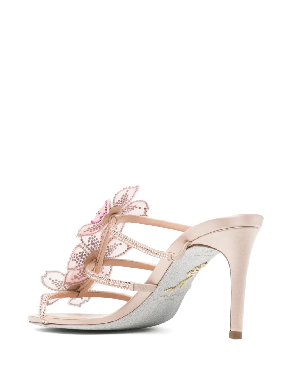 René Caovilla 80mm Peach Flower sandals Pink