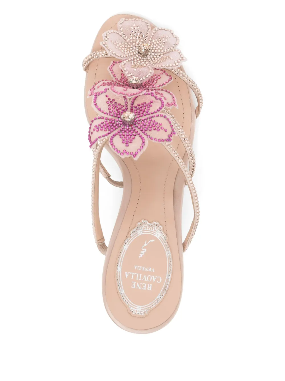 René Caovilla 80mm Peach Flower sandals Pink