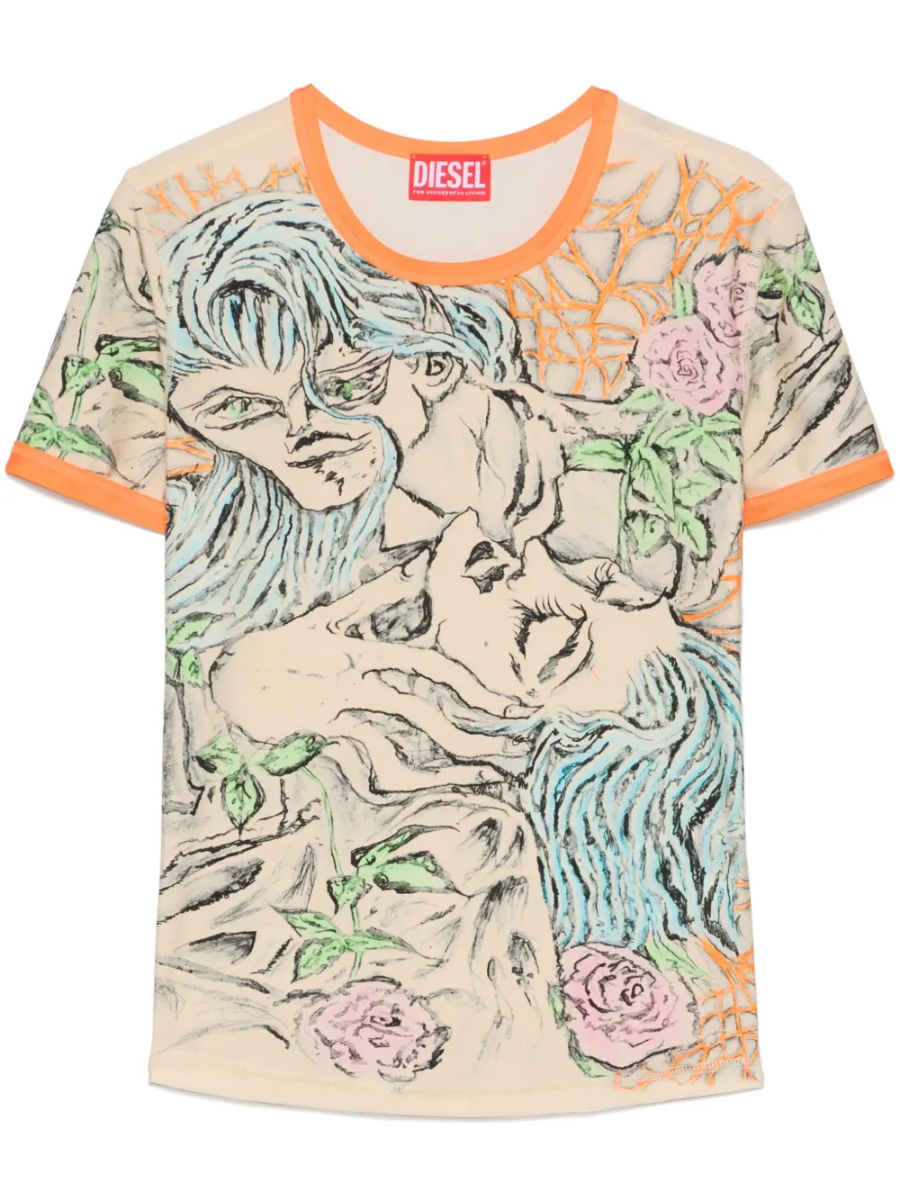 Diesel T-Uncutie-Long-Q2 T-shirt Beige