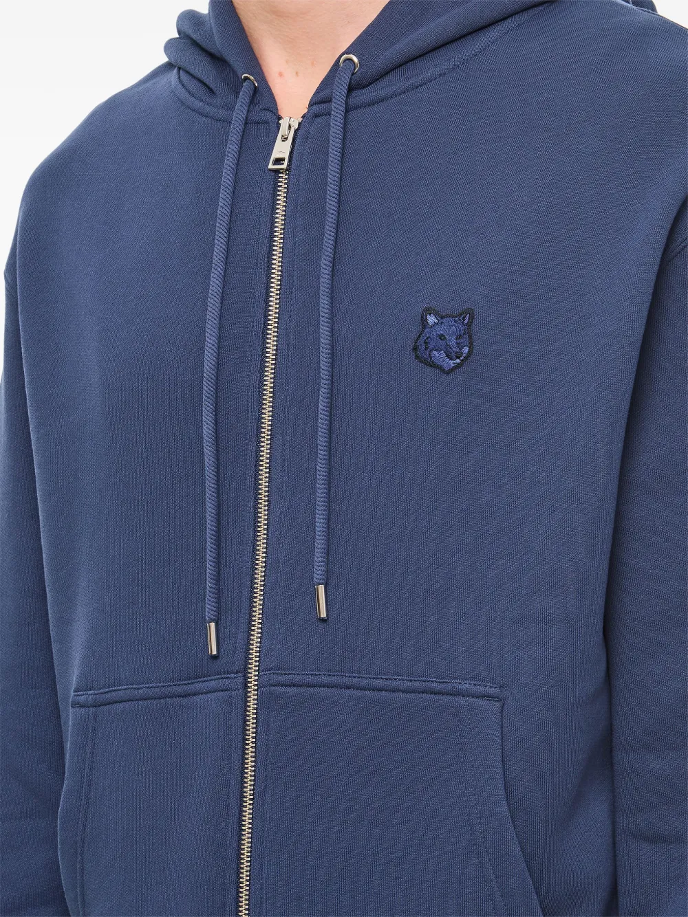 Shop Maison Kitsuné Logo Zip-up Hoodie In Blue
