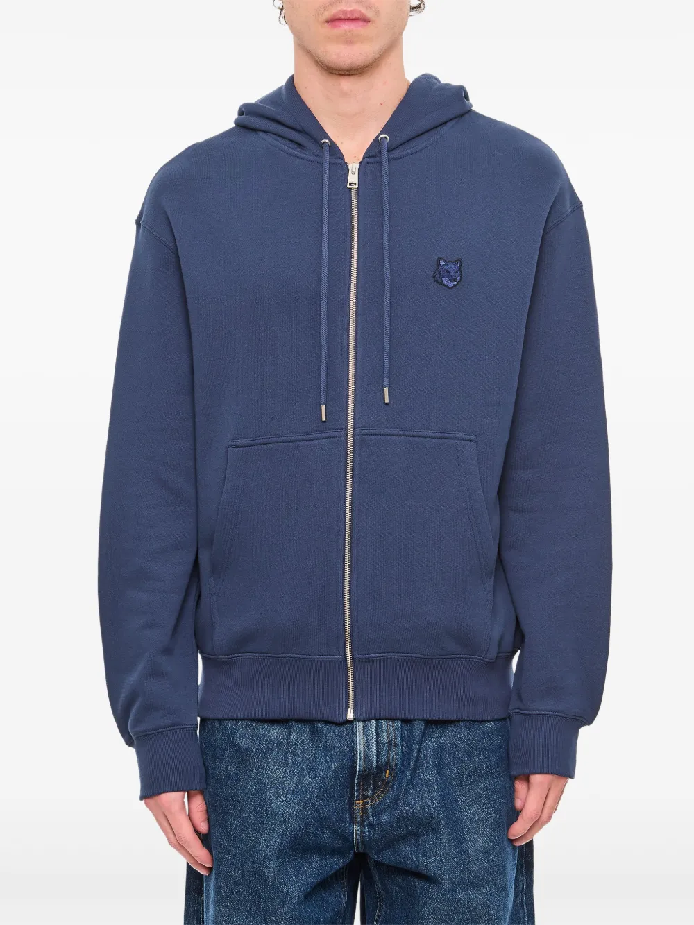 Shop Maison Kitsuné Logo Zip-up Hoodie In Blue