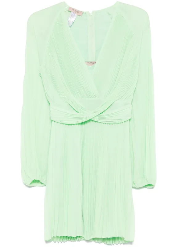 TWINSET Abito Corto Plissettato Verde FARFETCH IT