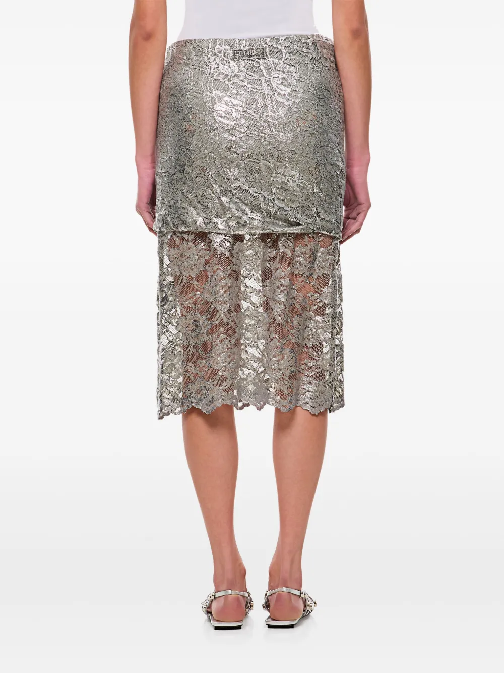The Attico Doorzichtige metallic rok met kanten laag Zilver